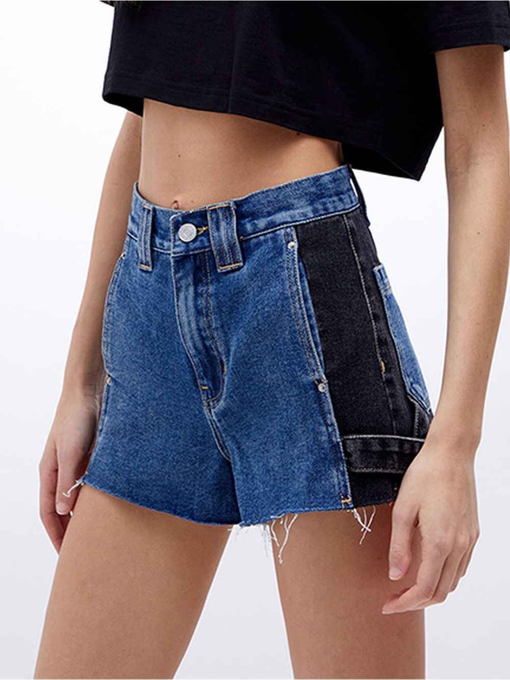 Pacsun Two-Tone High Waisted Carpenter Denim Jean Shorts Sz 26